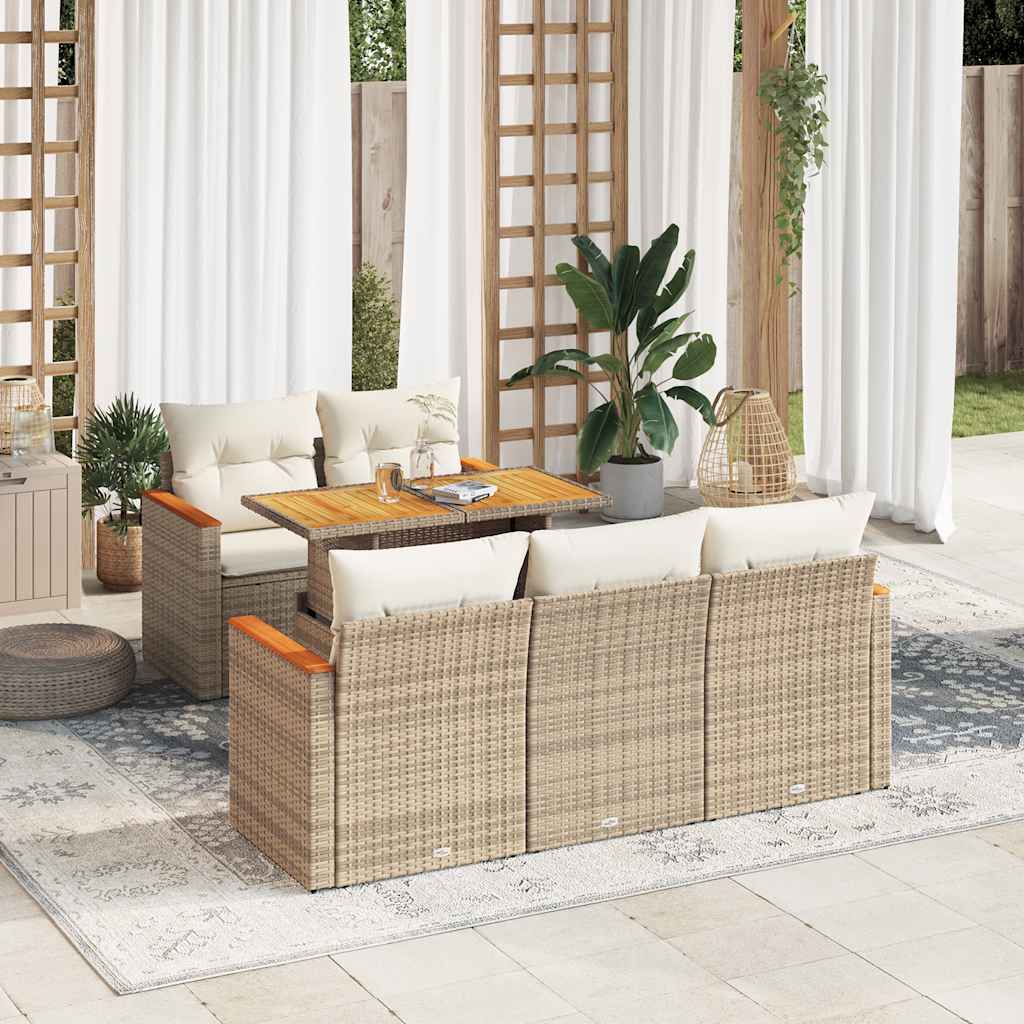 6 Piece Garden Sofa Set With Cushions Black Poly Rattan Acacia