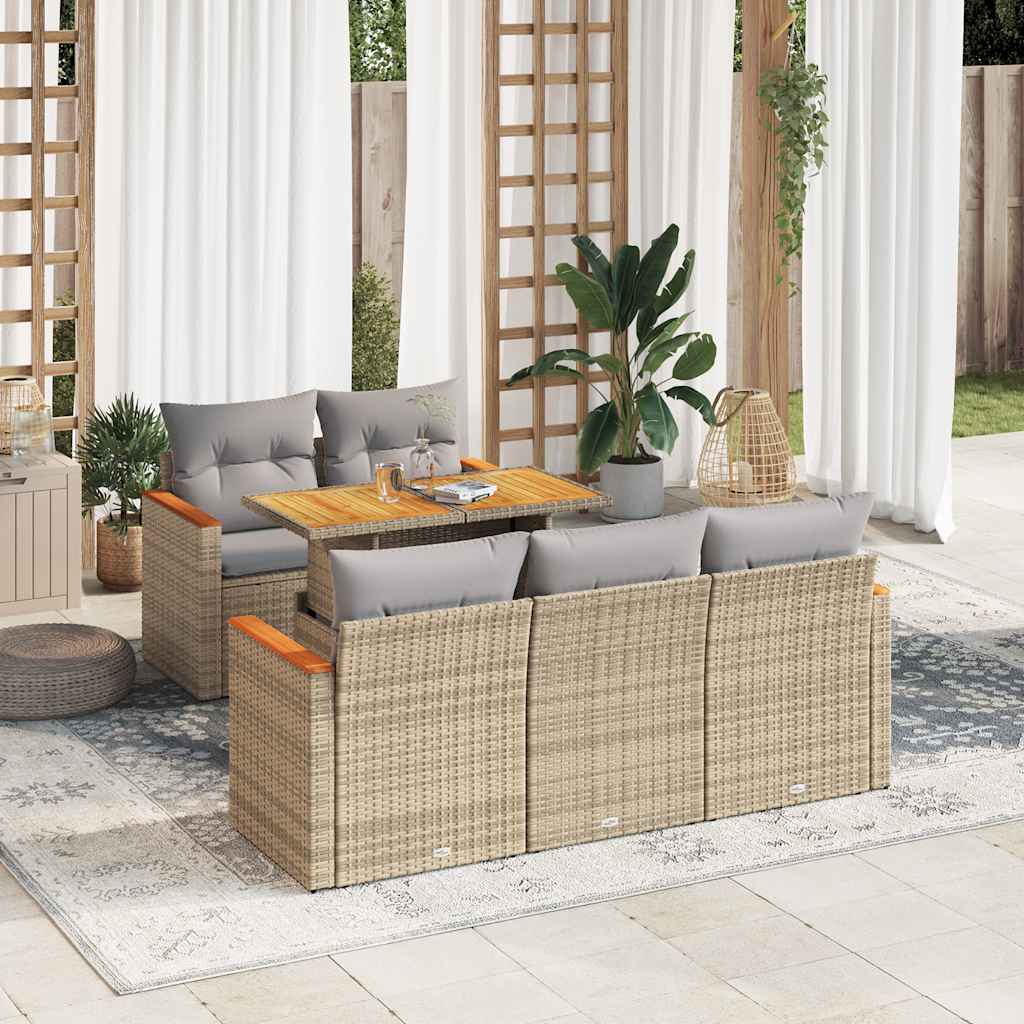 6 Piece Garden Sofa Set With Cushions Black Poly Rattan Acacia