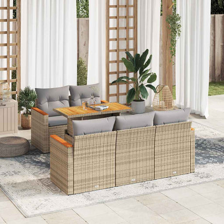 6 Piece Garden Sofa Set With Cushions Black Poly Rattan Acacia