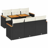 7 Piece Garden Sofa Set With Cushions Black Poly Rattan Acacia