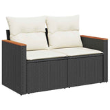 7 Piece Garden Sofa Set With Cushions Black Poly Rattan Acacia
