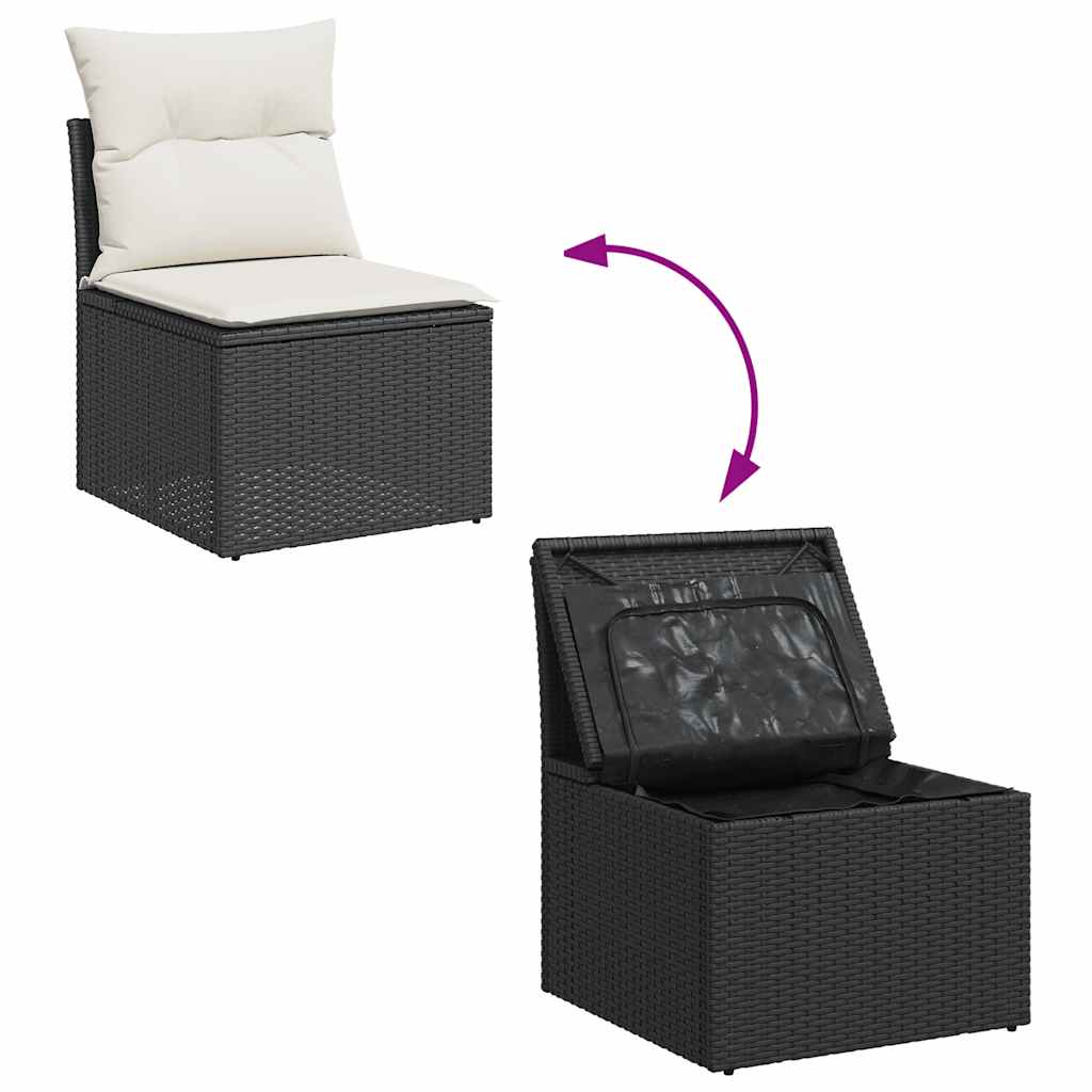 7 Piece Garden Sofa Set With Cushions Black Poly Rattan Acacia
