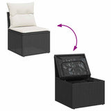 7 Piece Garden Sofa Set With Cushions Black Poly Rattan Acacia