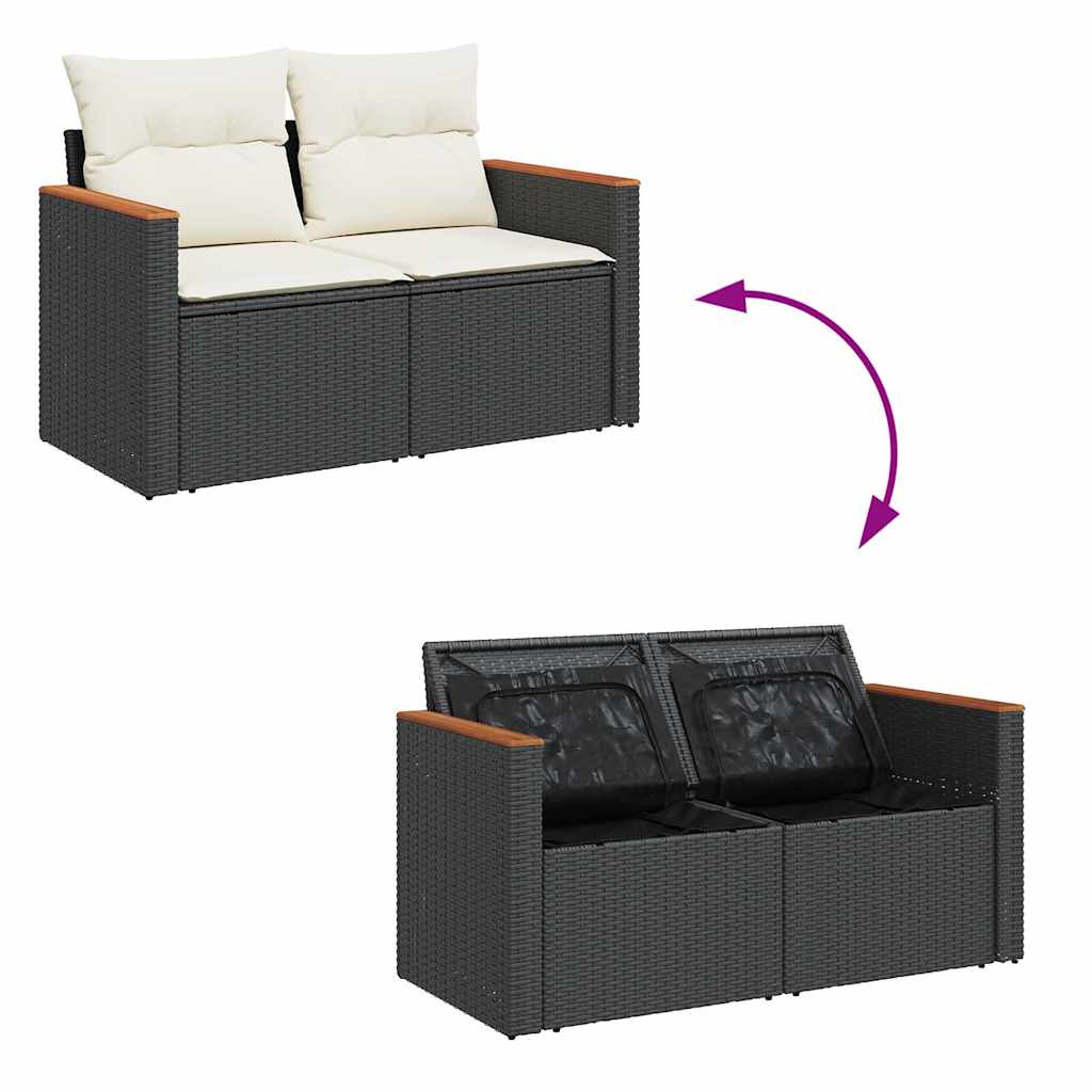 7 Piece Garden Sofa Set With Cushions Black Poly Rattan Acacia