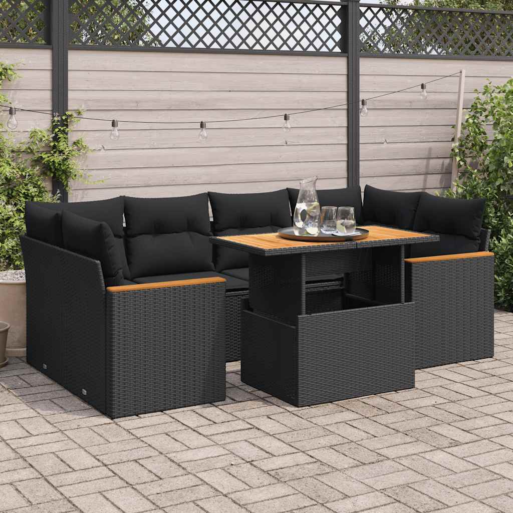 6 Piece Garden Sofa Set With Cushions Beige Poly Rattan Acacia