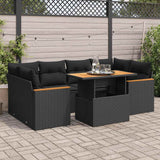 6 Piece Garden Sofa Set With Cushions Beige Poly Rattan Acacia
