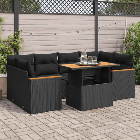 6 Piece Garden Sofa Set With Cushions Beige Poly Rattan Acacia