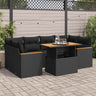 6 Piece Garden Sofa Set With Cushions Beige Poly Rattan Acacia