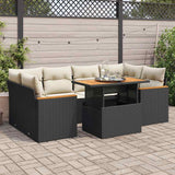 6 Piece Garden Sofa Set With Cushions Beige Poly Rattan Acacia