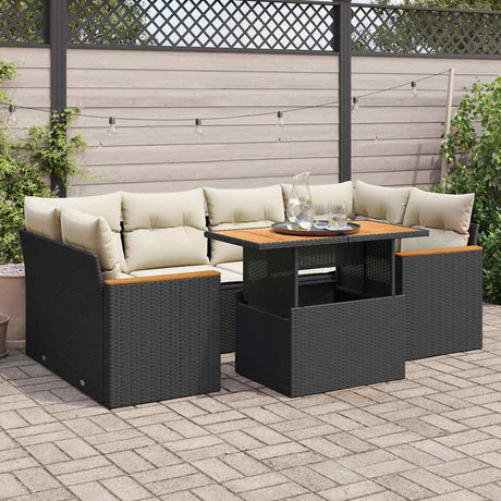 6 Piece Garden Sofa Set With Cushions Beige Poly Rattan Acacia