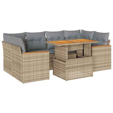 6 Piece Garden Sofa Set With Cushions Beige Poly Rattan Acacia