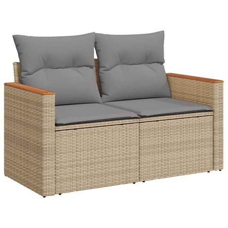 6 Piece Garden Sofa Set With Cushions Beige Poly Rattan Acacia