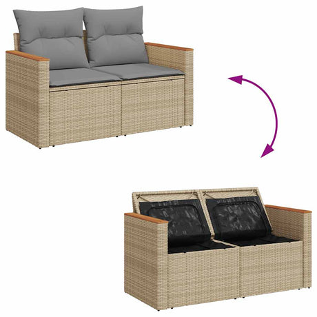 6 Piece Garden Sofa Set With Cushions Beige Poly Rattan Acacia
