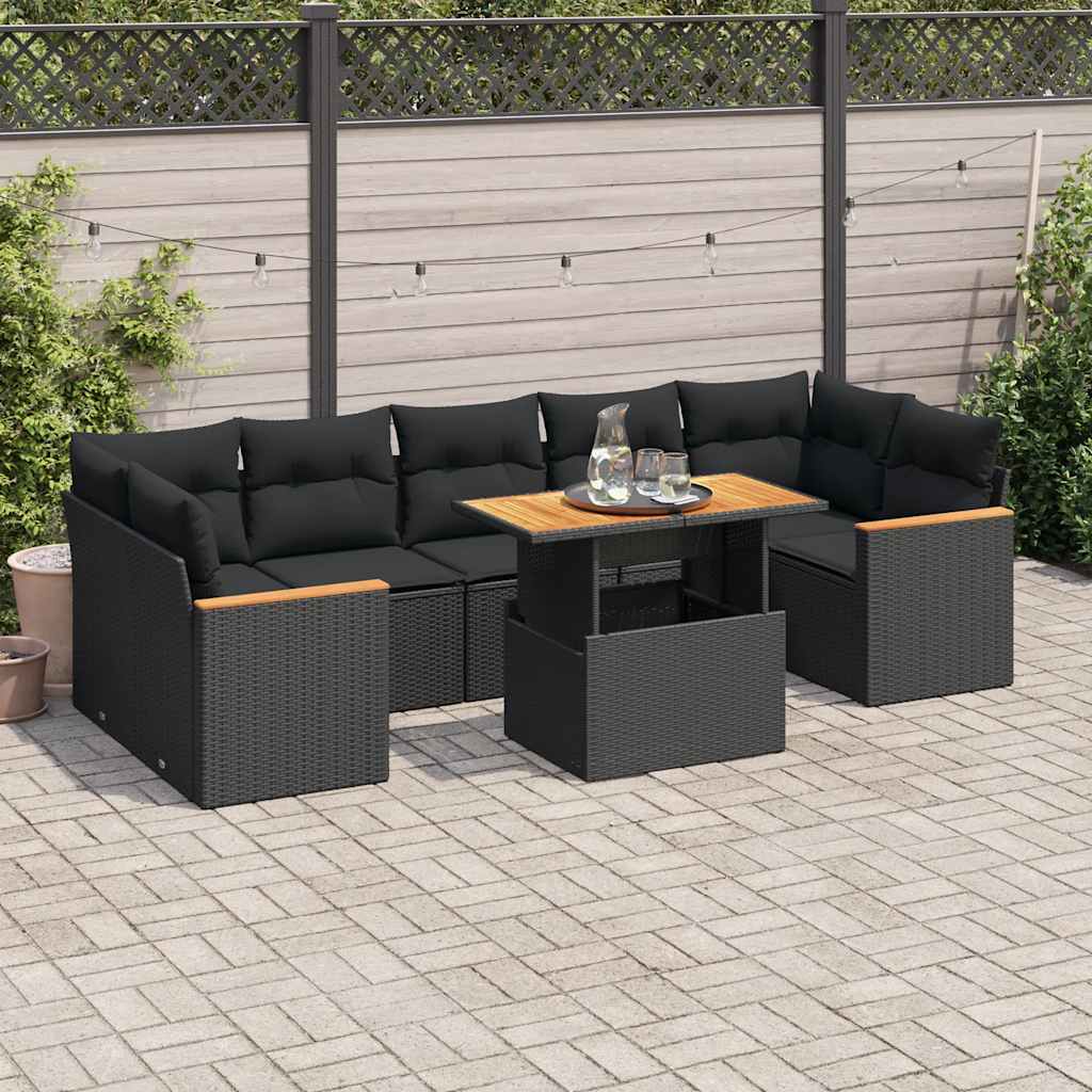 7 Piece Garden Sofa Set With Cushions Poly Rattan Acacia