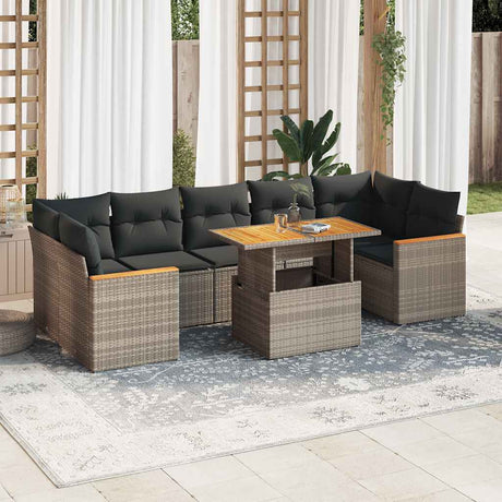 7 Piece Garden Sofa Set With Cushions Poly Rattan Acacia