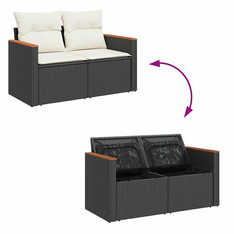 9 Piece Garden Sofa Set With Cushions Black Poly Rattan Acacia