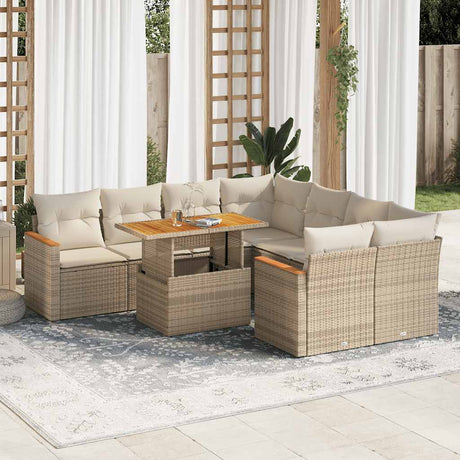 9 Piece Garden Sofa Set With Cushions Black Poly Rattan Acacia