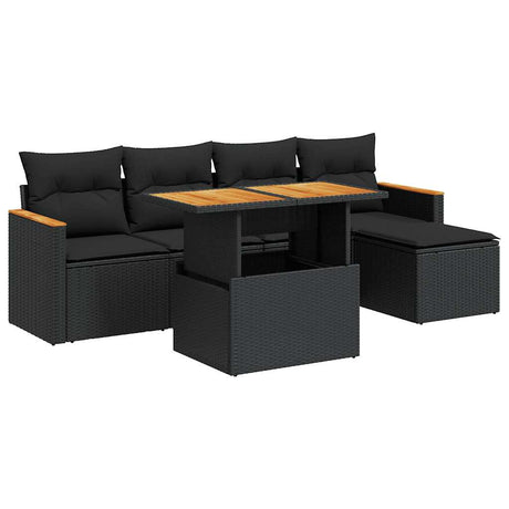 6 Piece Garden Sofa Set With Cushions Poly Rattan Acacia