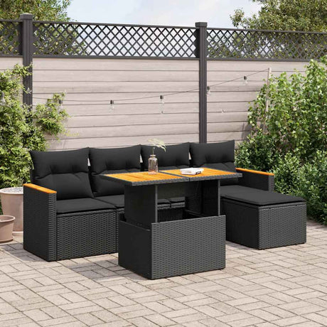 6 Piece Garden Sofa Set With Cushions Poly Rattan Acacia