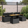 6 Piece Garden Sofa Set With Cushions Poly Rattan Acacia