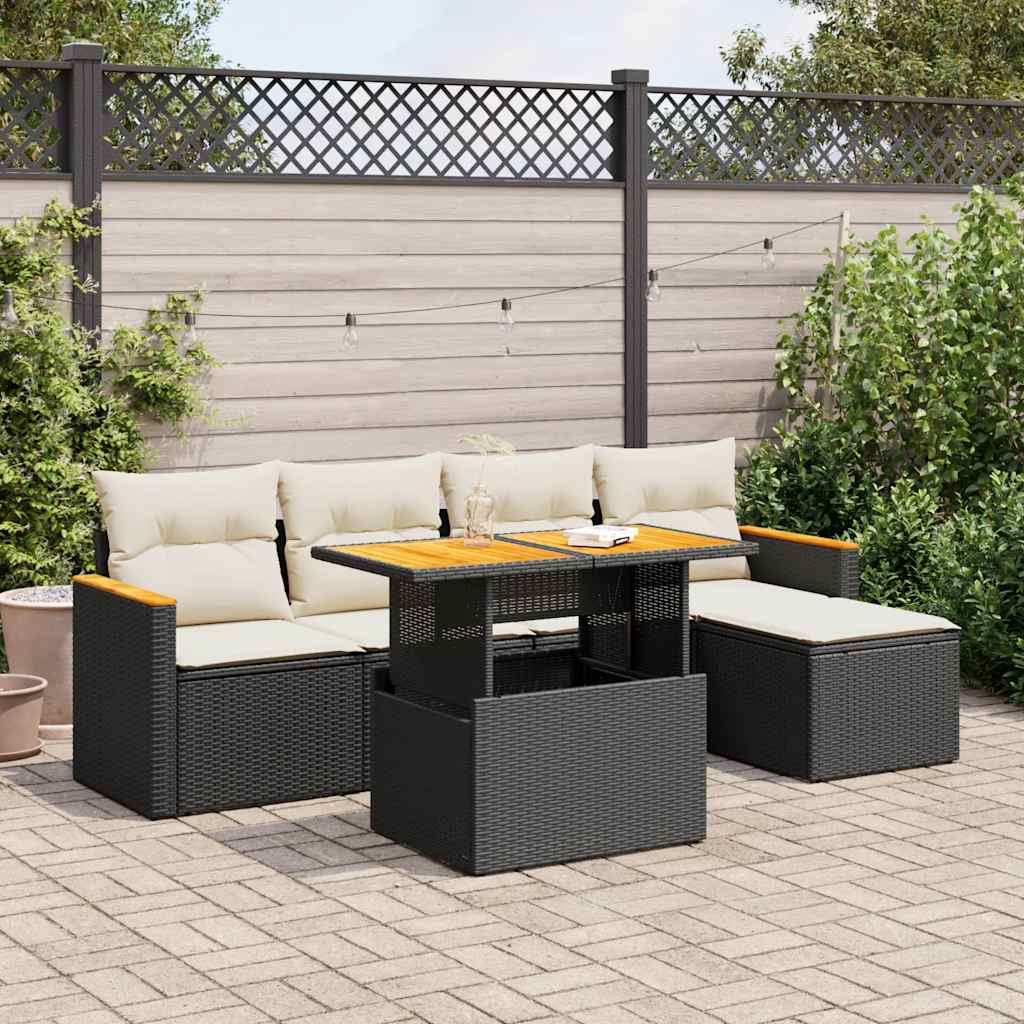 6 Piece Garden Sofa Set With Cushions Poly Rattan Acacia