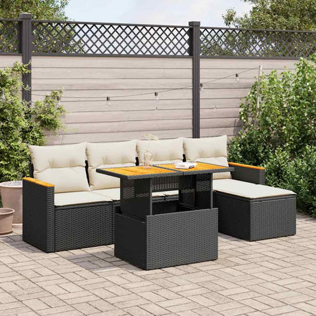 6 Piece Garden Sofa Set With Cushions Poly Rattan Acacia