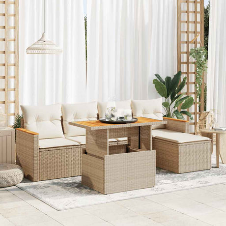 6 Piece Garden Sofa Set With Cushions Poly Rattan Acacia