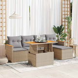 6 Piece Garden Sofa Set With Cushions Poly Rattan Acacia