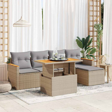 6 Piece Garden Sofa Set With Cushions Poly Rattan Acacia