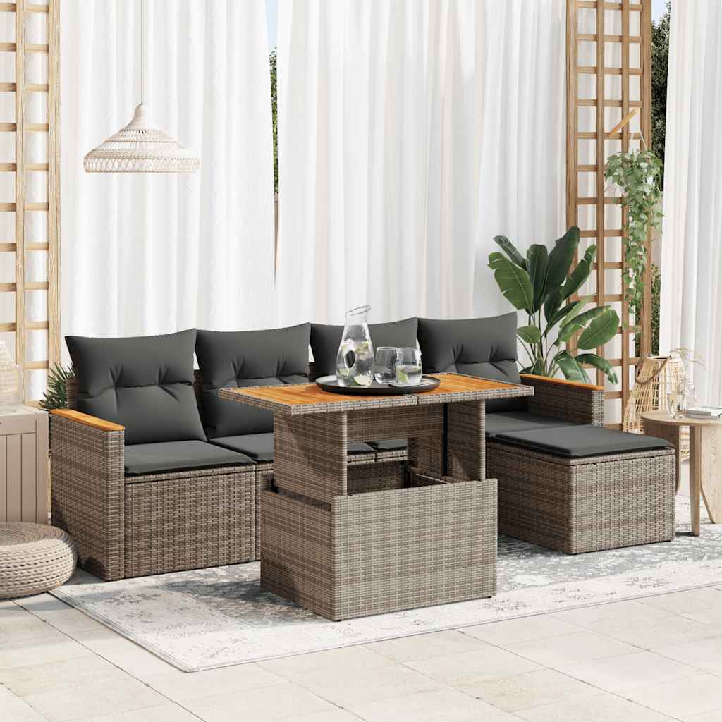6 Piece Garden Sofa Set With Cushions Poly Rattan Acacia