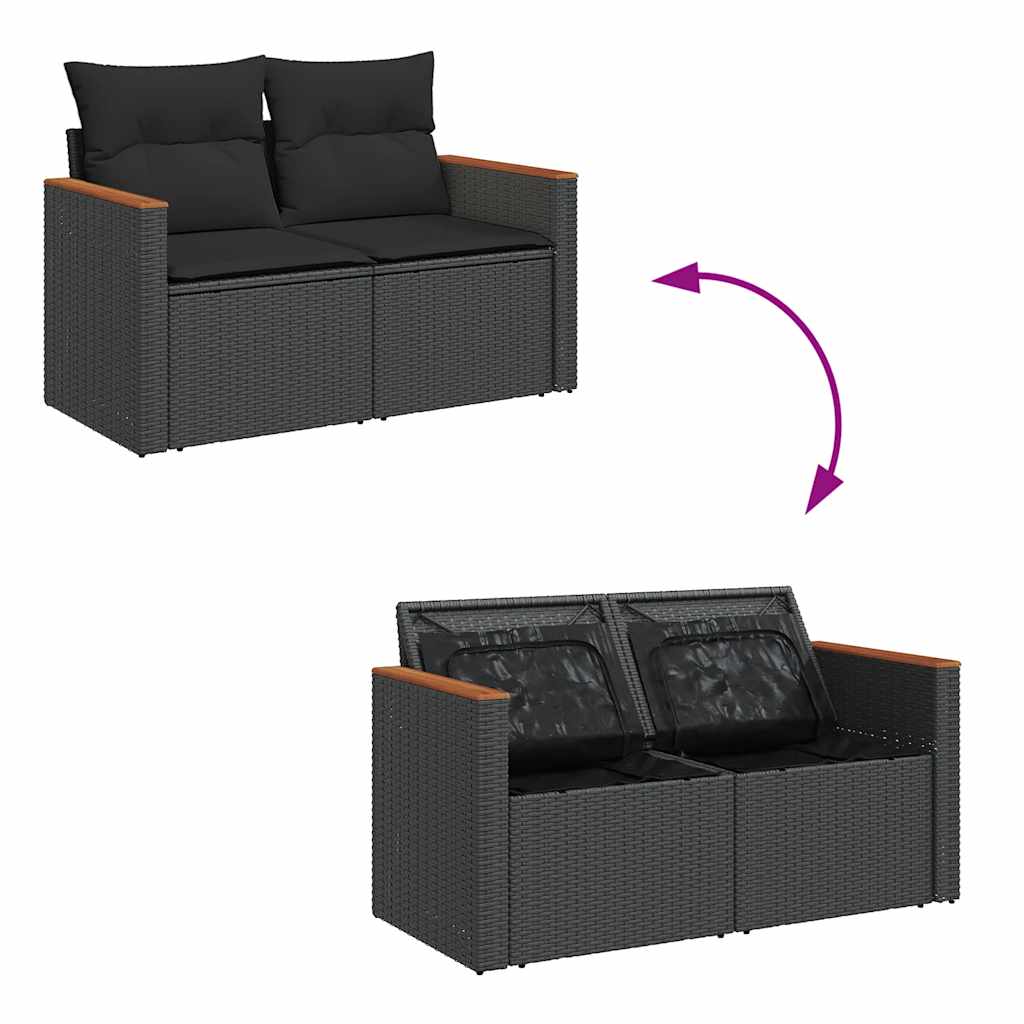 5 Piece Garden Sofa Set With Cushions Poly Rattan Acacia