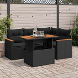 5 Piece Garden Sofa Set With Cushions Poly Rattan Acacia