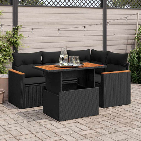5 Piece Garden Sofa Set With Cushions Poly Rattan Acacia