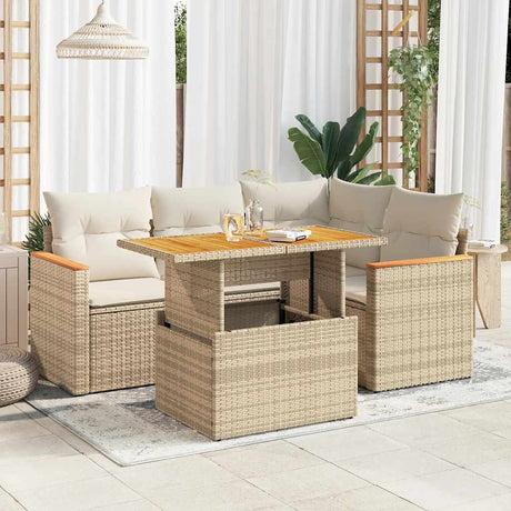 5 Piece Garden Sofa Set With Cushions Poly Rattan Acacia