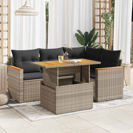 5 Piece Garden Sofa Set With Cushions Poly Rattan Acacia