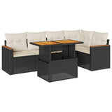 5 Piece Garden Sofa Set With Cushions Black Poly Rattan Acacia