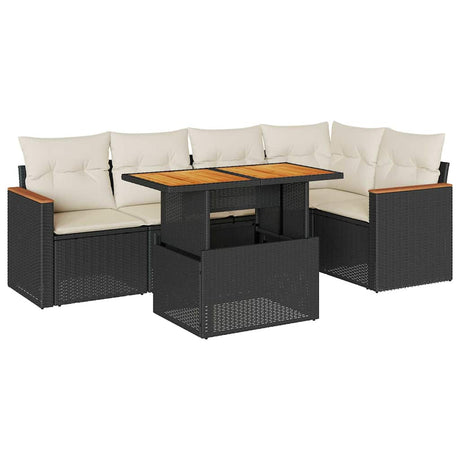 5 Piece Garden Sofa Set With Cushions Black Poly Rattan Acacia