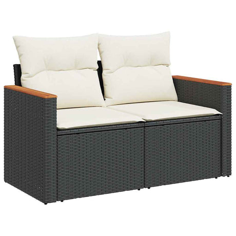 5 Piece Garden Sofa Set With Cushions Black Poly Rattan Acacia
