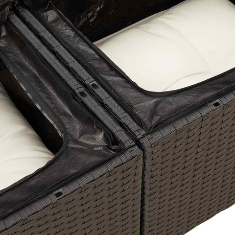 5 Piece Garden Sofa Set With Cushions Black Poly Rattan Acacia