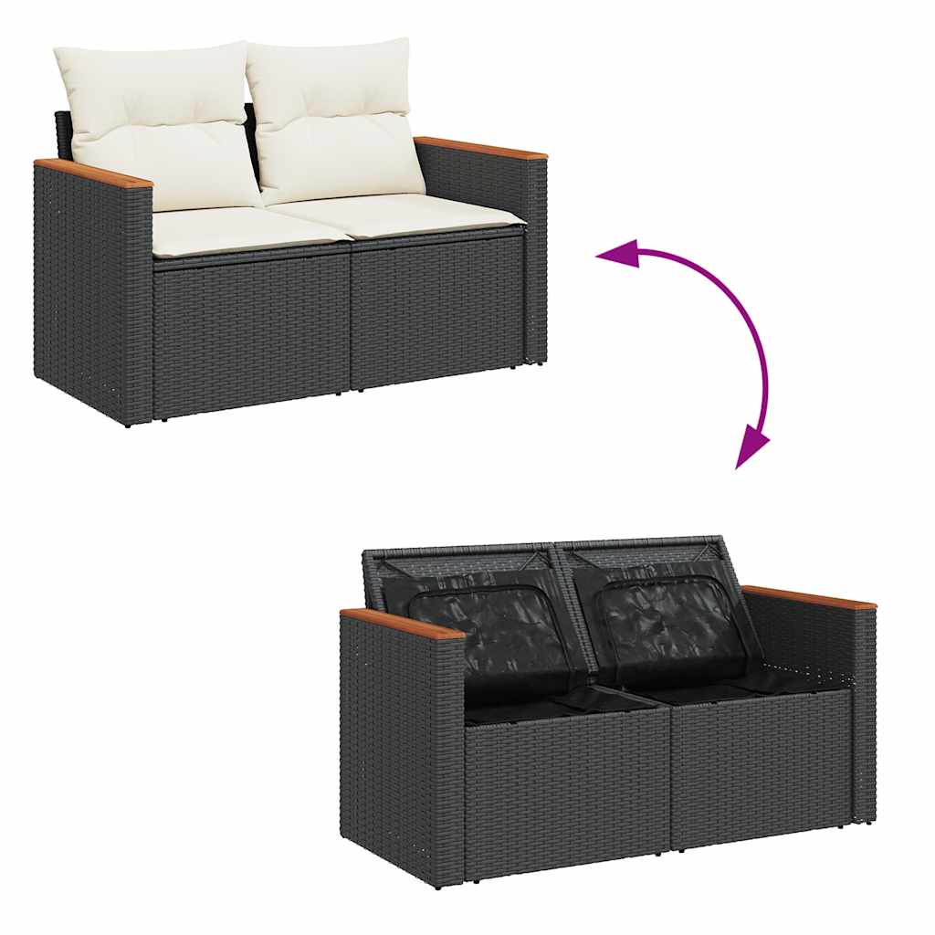 5 Piece Garden Sofa Set With Cushions Black Poly Rattan Acacia