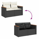 5 Piece Garden Sofa Set With Cushions Black Poly Rattan Acacia