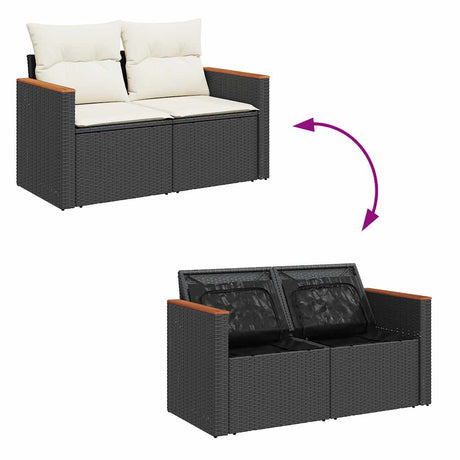 5 Piece Garden Sofa Set With Cushions Black Poly Rattan Acacia