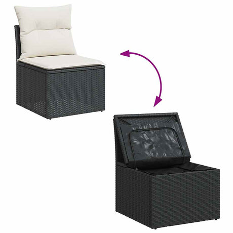 5 Piece Garden Sofa Set With Cushions Black Poly Rattan Acacia