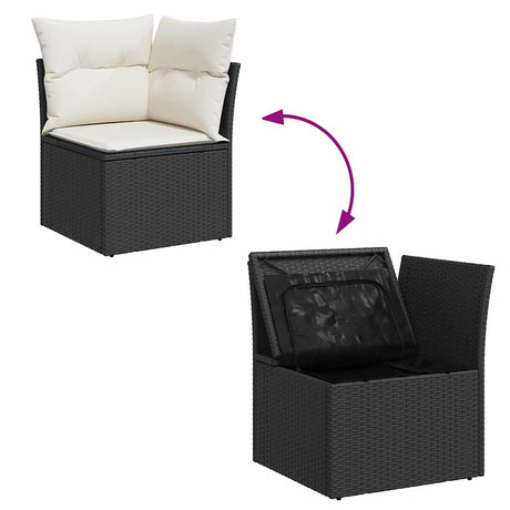 5 Piece Garden Sofa Set With Cushions Black Poly Rattan Acacia