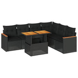 7 Piece Garden Sofa Set With Cushions Poly Rattan Acacia