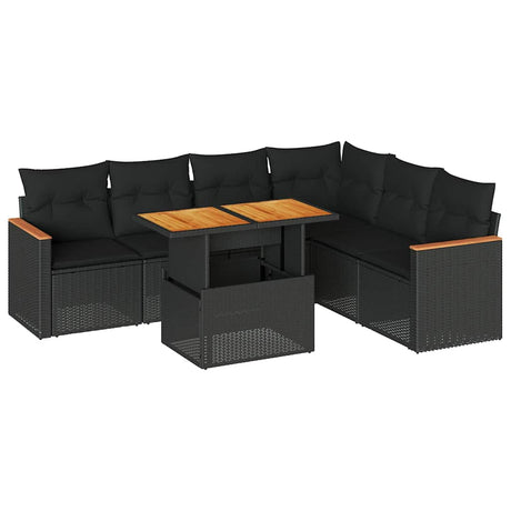 7 Piece Garden Sofa Set With Cushions Poly Rattan Acacia