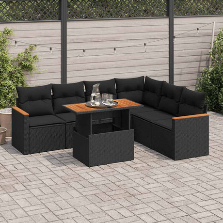 7 Piece Garden Sofa Set With Cushions Poly Rattan Acacia