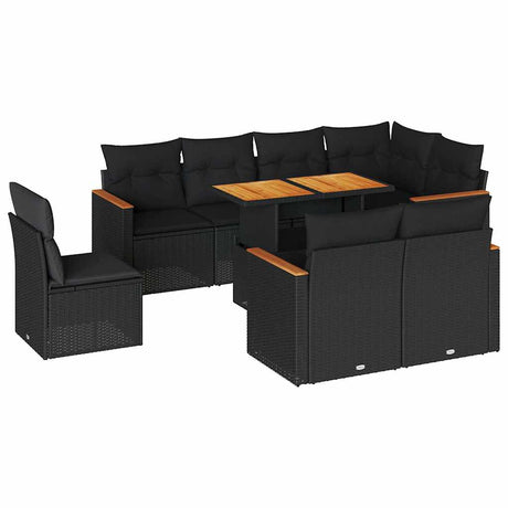 9 Piece Garden Sofa Set With Cushions Poly Rattan Acacia