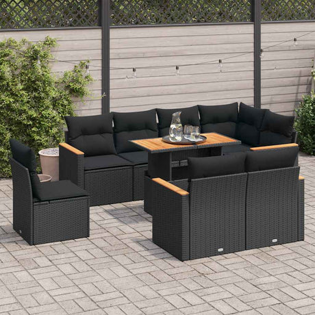 9 Piece Garden Sofa Set With Cushions Poly Rattan Acacia