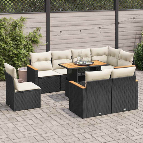 9 Piece Garden Sofa Set With Cushions Poly Rattan Acacia
